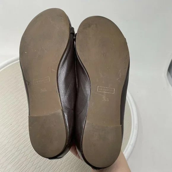 Hunter Women Ballet Flats Leather 36.5 6 6.5 Brown Leather Bow Shoes Round Toe - Picture 8 of 12